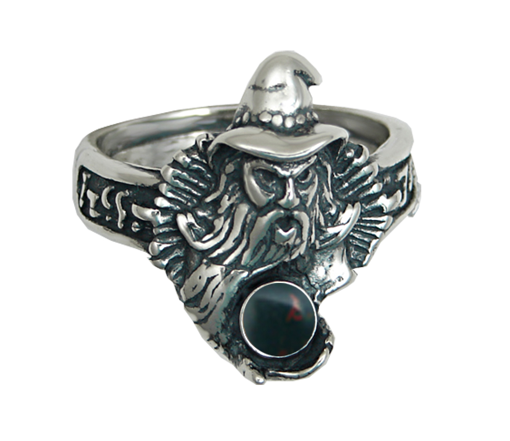 Sterling Silver Wizard Ring With Bloodstone Size 8